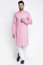 Load image into Gallery viewer, Pink Color Cotton Fabric Function Wear Readymade Kurta Pyjama For Men
