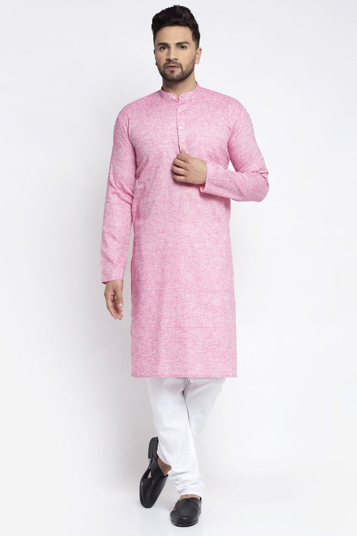 Pink Color Cotton Fabric Function Wear Readymade Kurta Pyjama For Men
