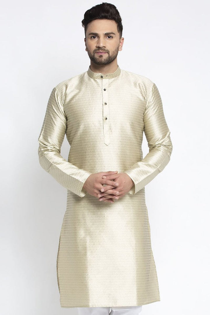 Beige Color Silk Fabric Sangeet Wear Readymade Kurta For Men