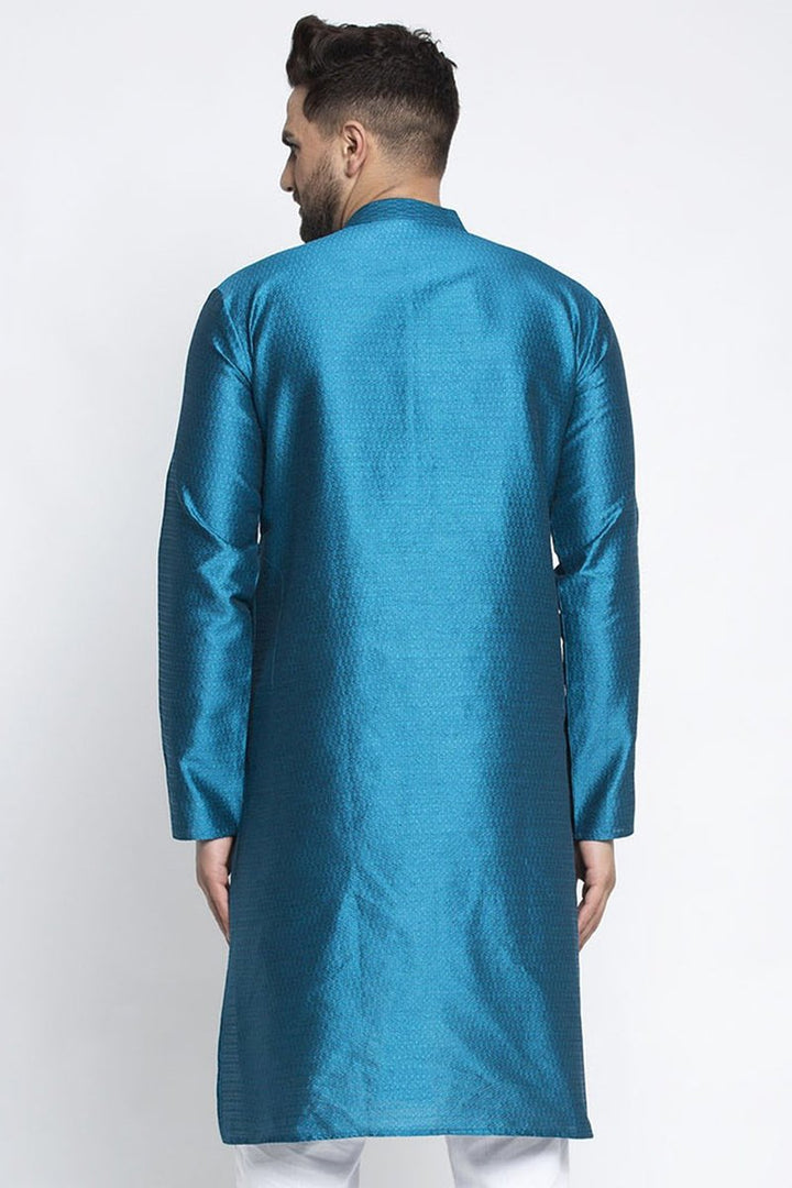 Sky Blue Color Silk Fabric Function Wear Readymade Kurta For Men