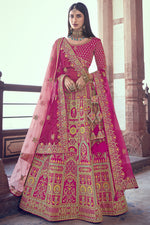 Load image into Gallery viewer, Silk Fabric Magenta Color Embroidered Bridal Lehenga Choli With Double Dupatta
