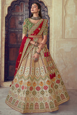 Load image into Gallery viewer, Silk Fabric Embroidered Off White Color Bridal Lehenga Choli
