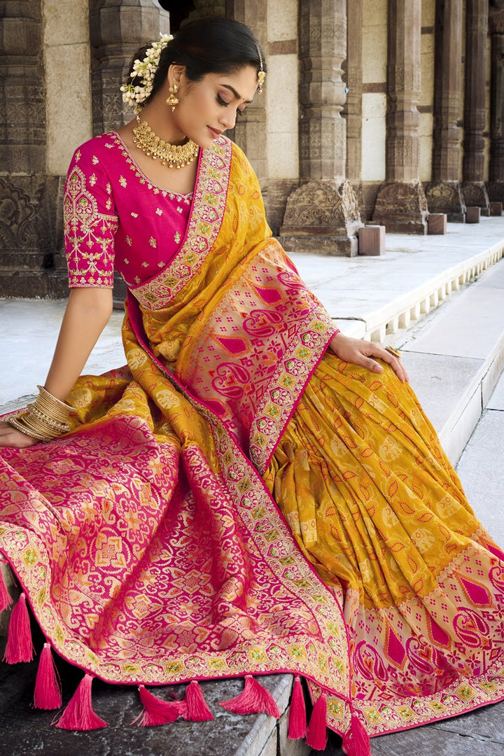 Yellow Color Art Silk Fabric Weaving Work Festive Wear Fancy Saree
