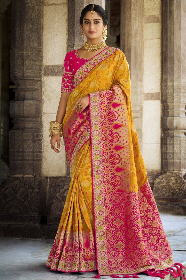 Yellow Color Art Silk Fabric Weaving Work Festive Wear Fancy Saree