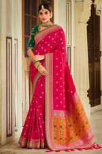 Load image into Gallery viewer, Rani Color Silk Fabric Weaving Work Wedding Wear Saree
