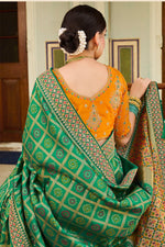 Load image into Gallery viewer, Silk Fabric Puja Wear Green Color Weaving Work Saree
