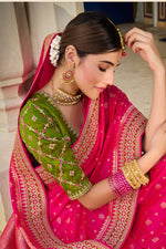 Load image into Gallery viewer, Sangeet Wear Silk Fabric Weaving Work Saree In Rani Color
