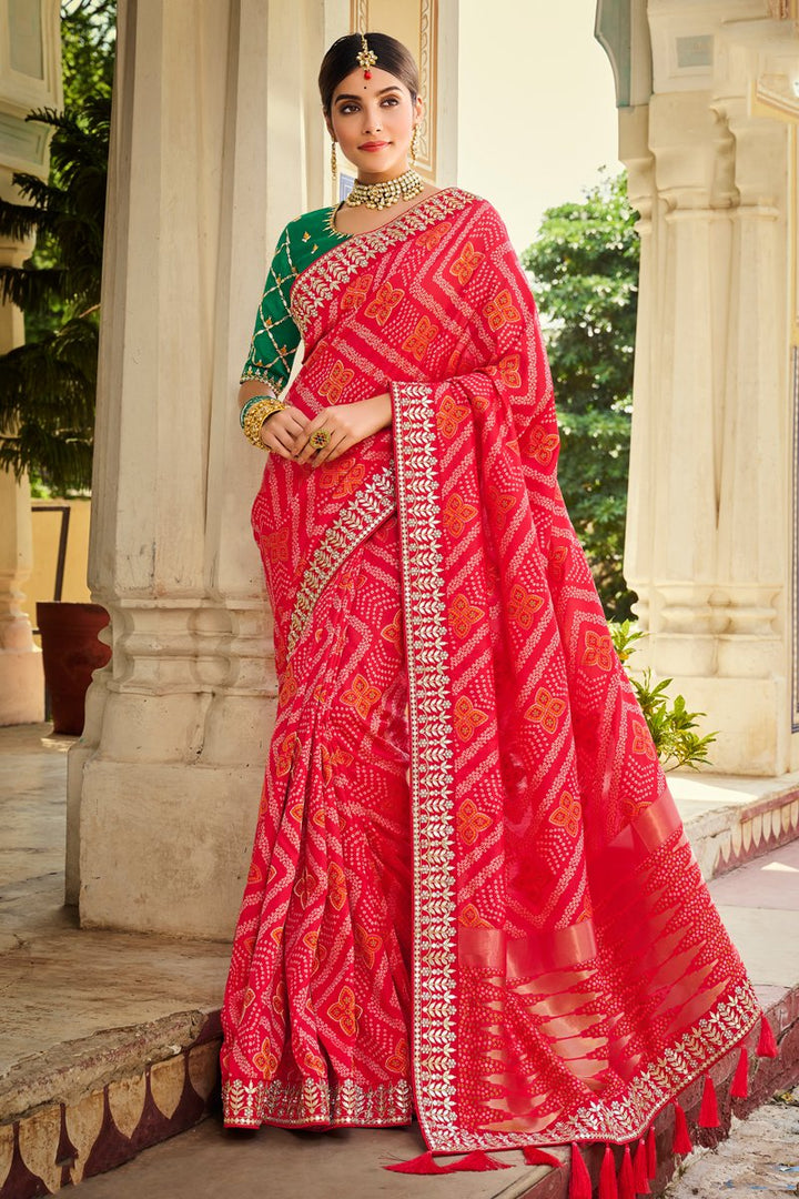 Silk Fabric Reception Wear Pink Color Weaving Work Saree