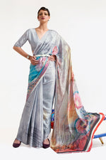 Load image into Gallery viewer, Grey Color Festive Wear Chic Art Silk Fabric Printed Saree

