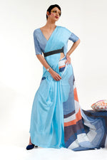 Load image into Gallery viewer, Festive Wear Chic Art Silk Fabric Printed Saree In Light Cyan Color
