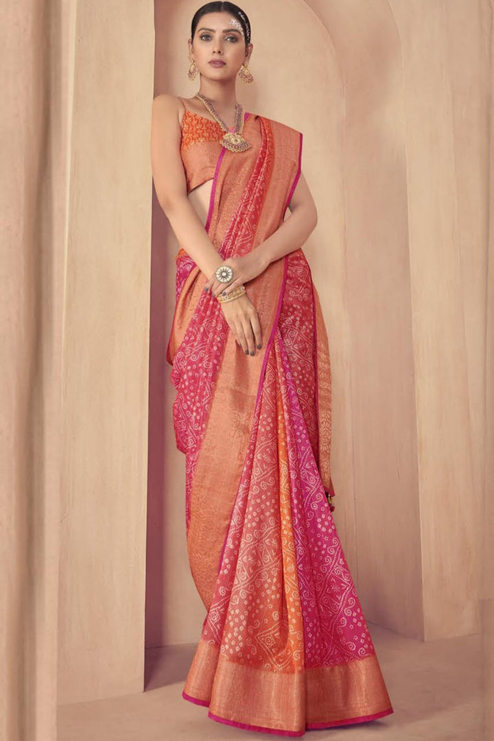 Multi Color Function Wear Art Silk Fabric Bandhani Print Designer Saree