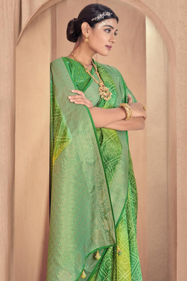 Art Silk Festive Wear Multi Color Bandhani Print Designer Saree