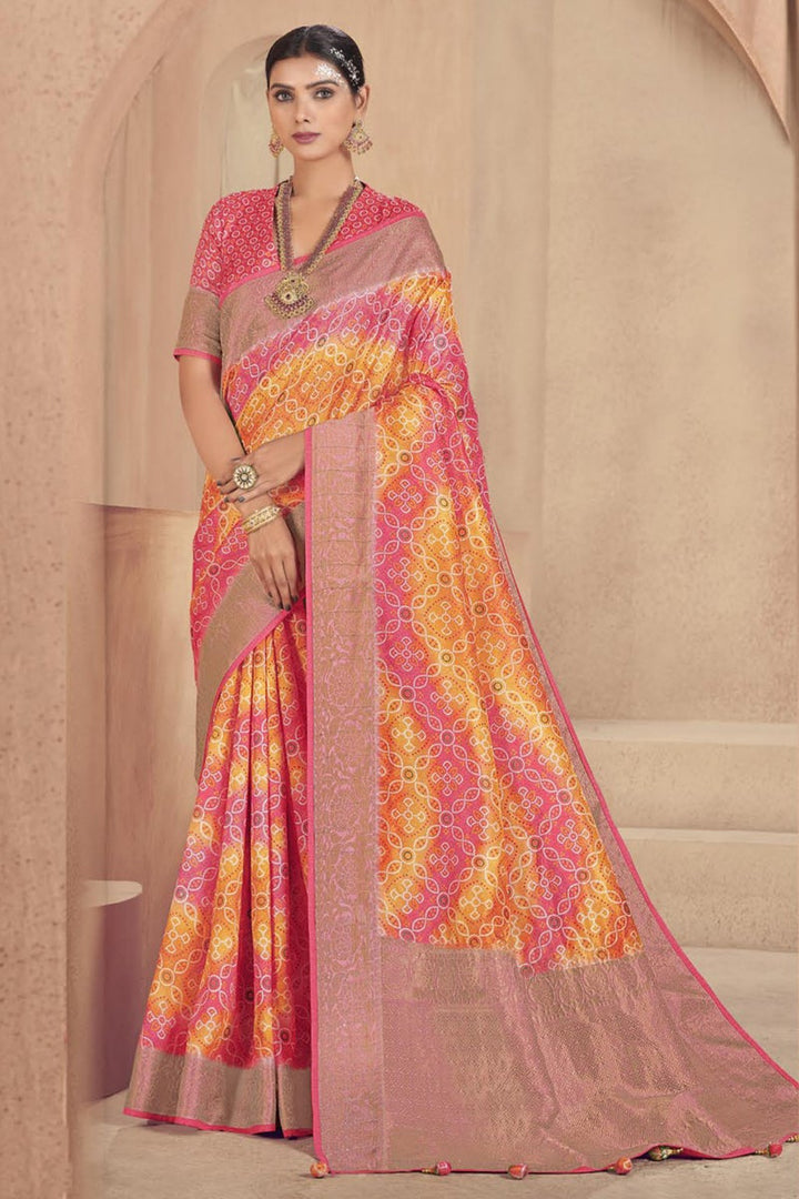 Art Silk Fabric Function Wear Multi Color Bandhani Print Designer Saree