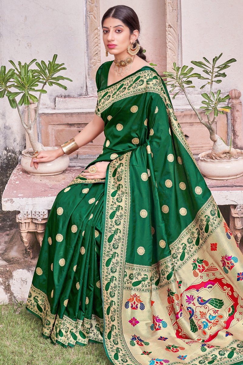 Art Silk Fabric Function Wear Green Weaving Work Designer Saree