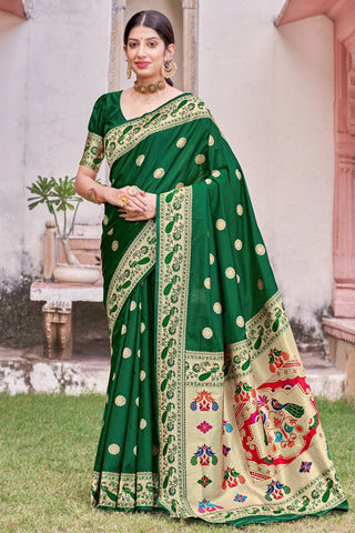 Art Silk Fabric Function Wear Green Weaving Work Designer Saree