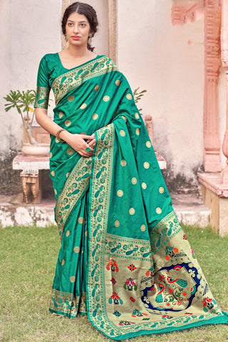 Party Wear Green Art Silk Weaving Work Designer Saree