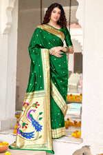 Load image into Gallery viewer, Art Silk Fabric Weaving Work Dark Green Color Sangeet Wear Trendy Saree
