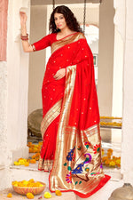 Load image into Gallery viewer, Weaving Work Art Silk Fabric Sangeet Wear Red Color Designer Saree
