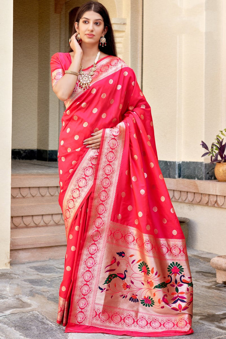Pink Color Art Silk Fabric Weaving Work Function Wear Fancy Saree