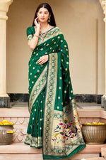 Load image into Gallery viewer, Art Silk Fabric Festive Wear Dark Green Color Weaving Work Saree
