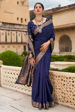 Load image into Gallery viewer, Art Silk Function Wear Navy Blue Color Weaving Work Saree
