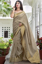Load image into Gallery viewer, Dark Beige Color Classic Sangeet Wear Art Silk Fabric Embroidered Saree
