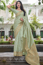 Load image into Gallery viewer, Art Silk Fabric Sangeet Wear Classic Sea Sea Green Color Embroidered Saree
