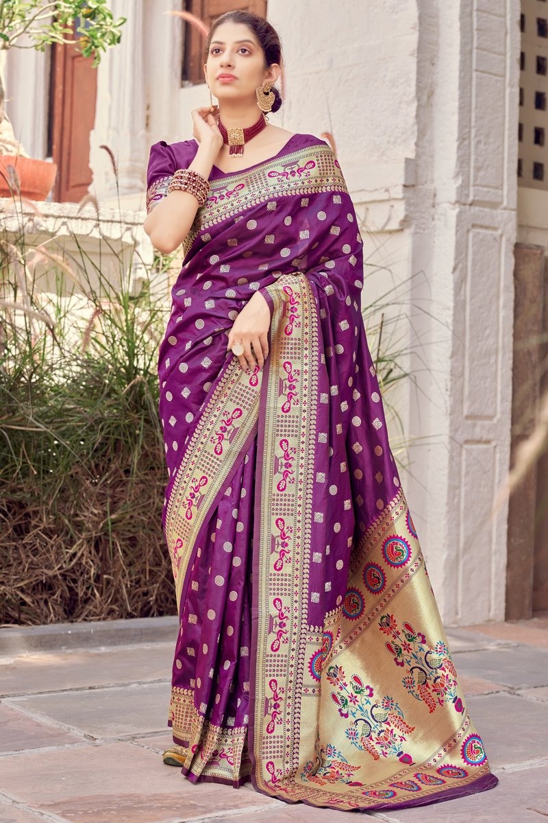 Art Silk Fabric Function Wear Purple Weaving Work Designer Saree