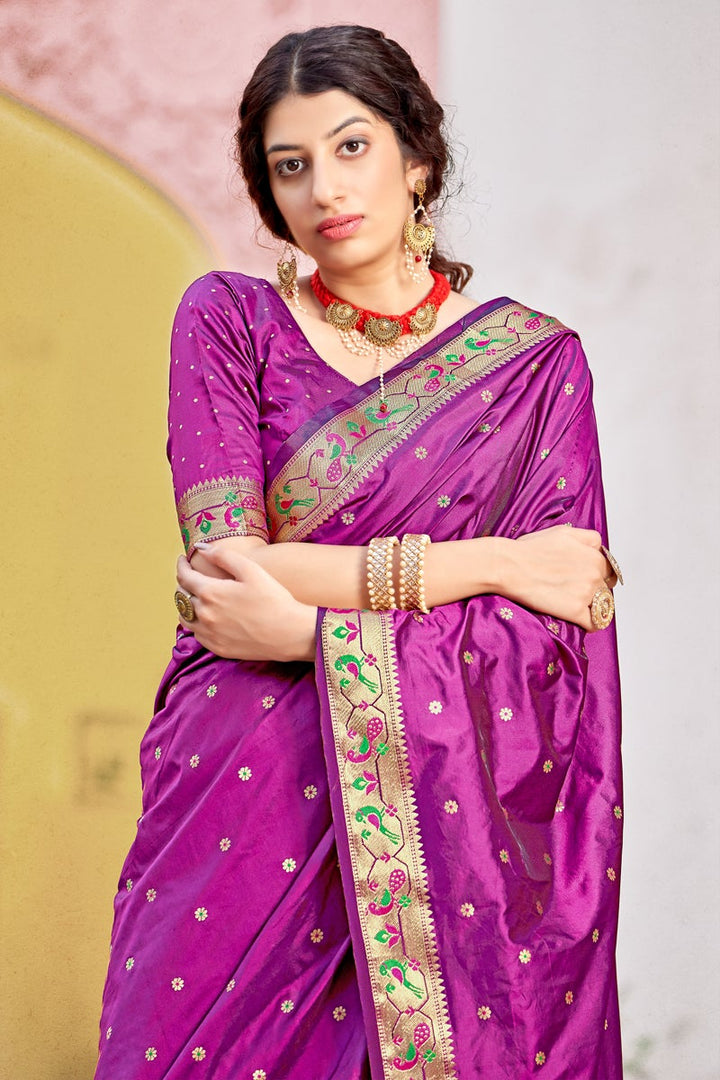 Festive Wear Purple Color Art Silk Fabric Weaving Work Designer Saree
