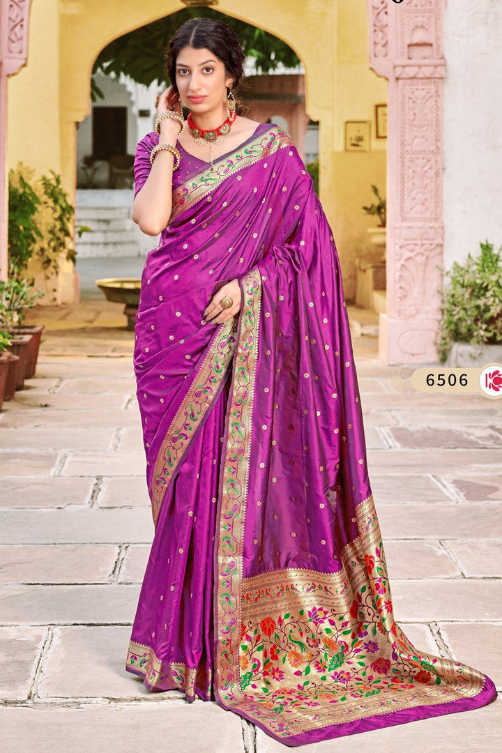 Festive Wear Purple Color Art Silk Fabric Weaving Work Designer Saree