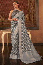 Load image into Gallery viewer, Grey Color Fancy Pashmina Silk Fabric Printed Function Wear Saree
