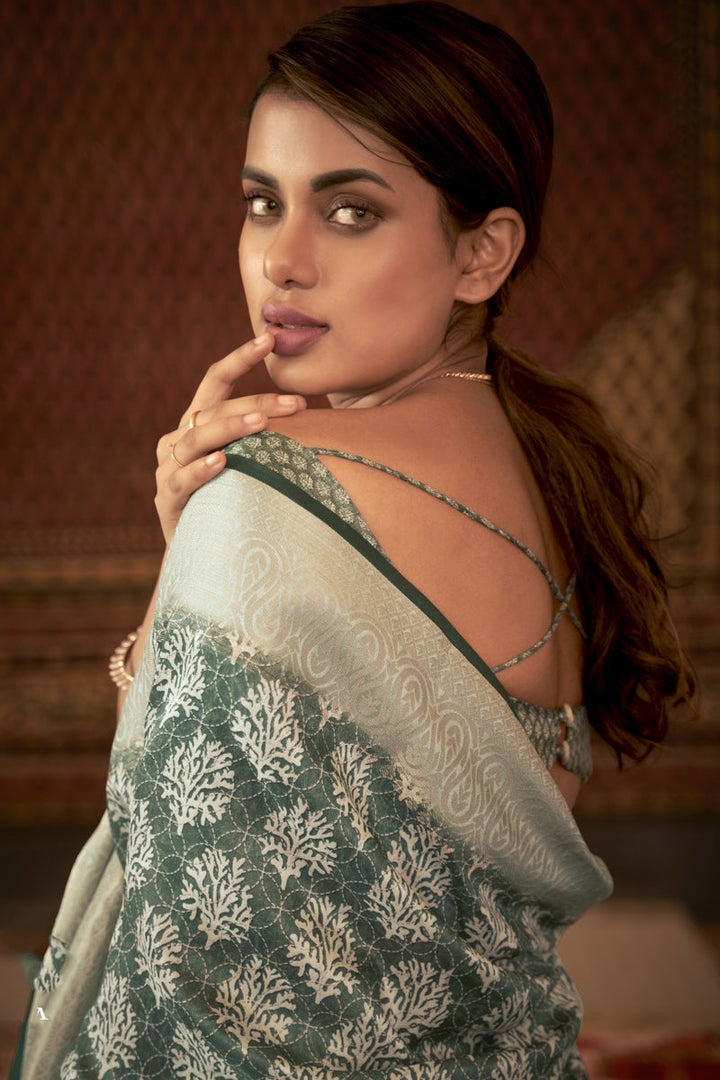 Pashmina Silk Fabric Festive Wear Dark Beige Color Fancy Printed Saree
