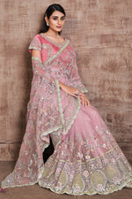 Load image into Gallery viewer, Pink Color Net Fabric Embroidered Festive Wear Trendy Saree
