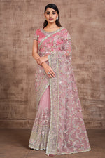 Load image into Gallery viewer, Pink Color Net Fabric Embroidered Festive Wear Trendy Saree
