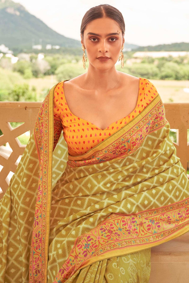 Yellow Color Function Wear Fancy Art Silk Fabric Printed Saree