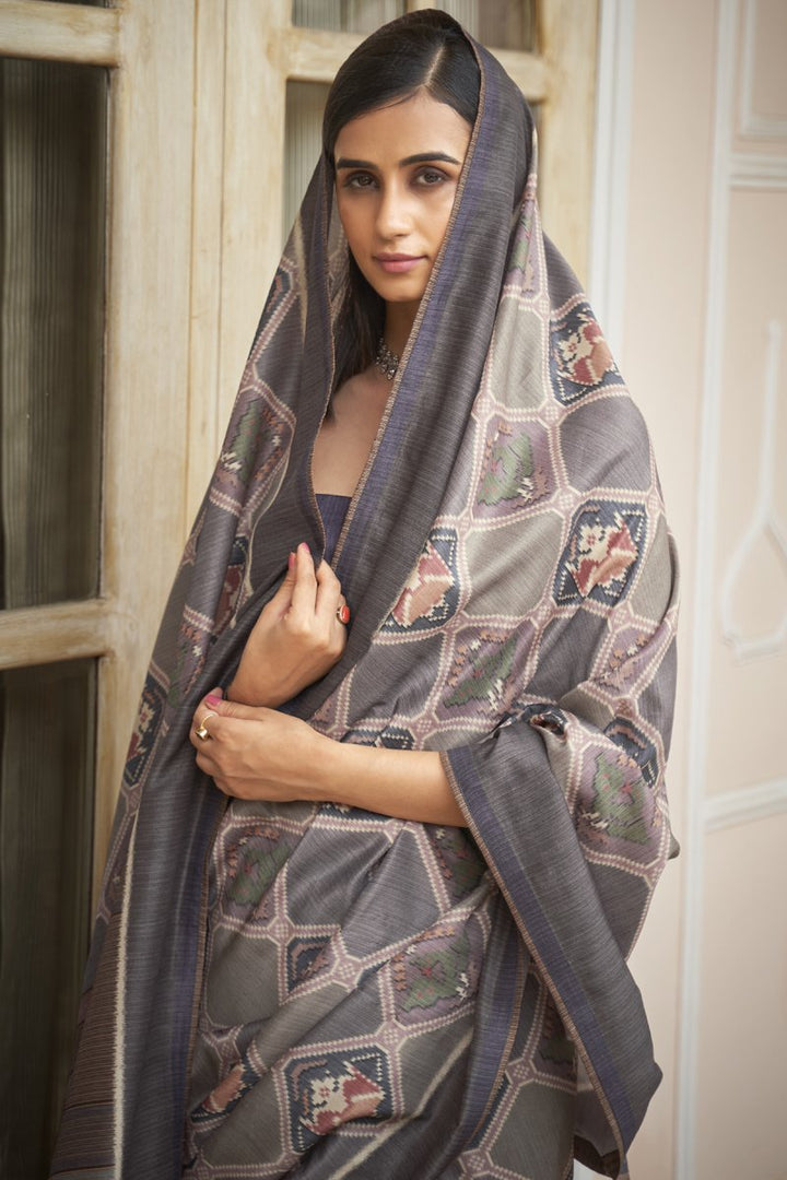 Art Silk Fabric Occasion Wear Dark Beige Color Printed Saree