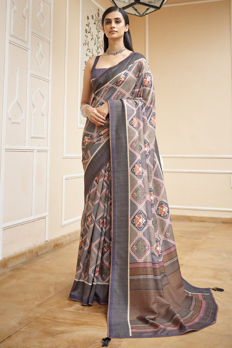 Art Silk Fabric Occasion Wear Dark Beige Color Printed Saree