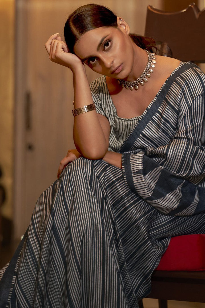 Grey Color Occasion Wear Art Silk Fabric Printed Saree
