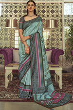 Load image into Gallery viewer, Art Silk Fabric Casual Wear Cyan Color Printed Saree
