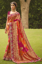 Load image into Gallery viewer, Sangeet Wear Orange Color Silk Fabric Designer Weaving Work Saree
