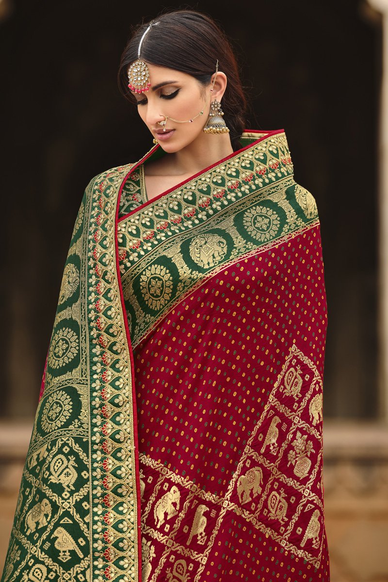 Red Color Festive Wear Silk Fabric Designer Weaving Work Saree