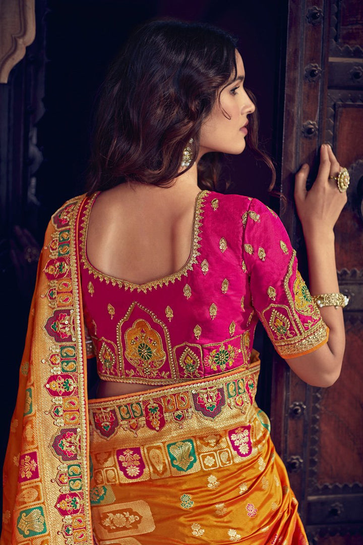 Rani Color Wedding Wear Silk Fabric Embroidered Lehenga Choli