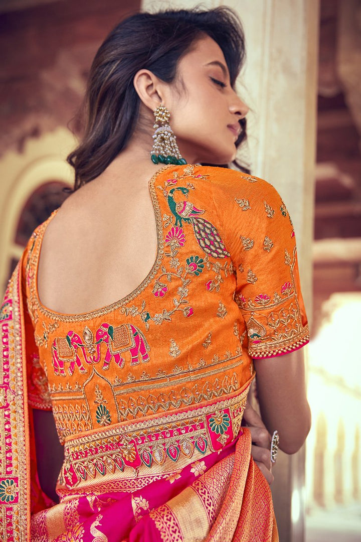 Orange Color Wedding Wear Silk Fabric Embroidered Lehenga