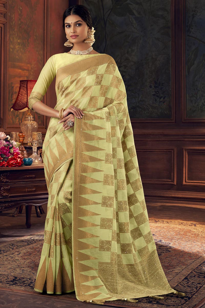 Wedding Wear Sea Green Color Fancy Art Silk Fabric Weaving Work Saree