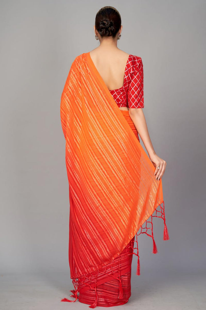 Red Color Art Silk Fabric Fancy Work Daily Wear Saree
