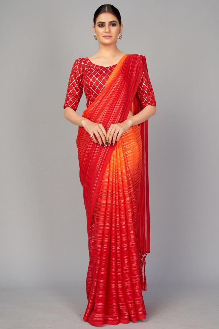 Red Color Art Silk Fabric Fancy Work Daily Wear Saree