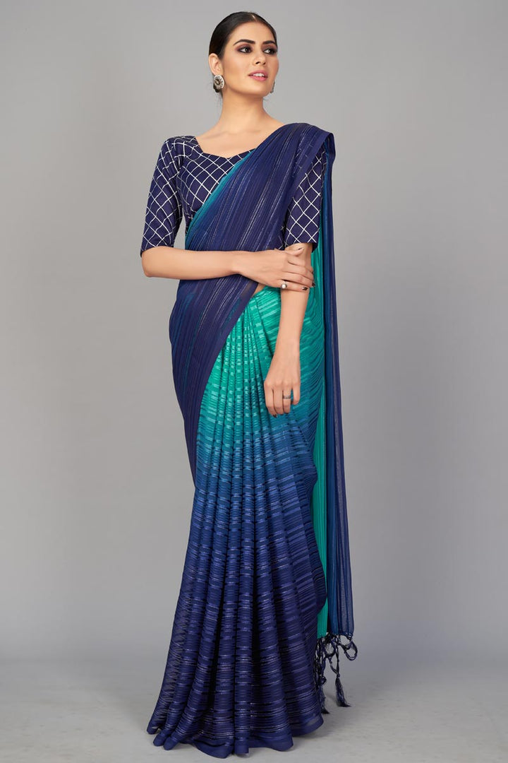Art Silk Fabric Navy Blue Color Regular Wear Simple Fancy Work Saree