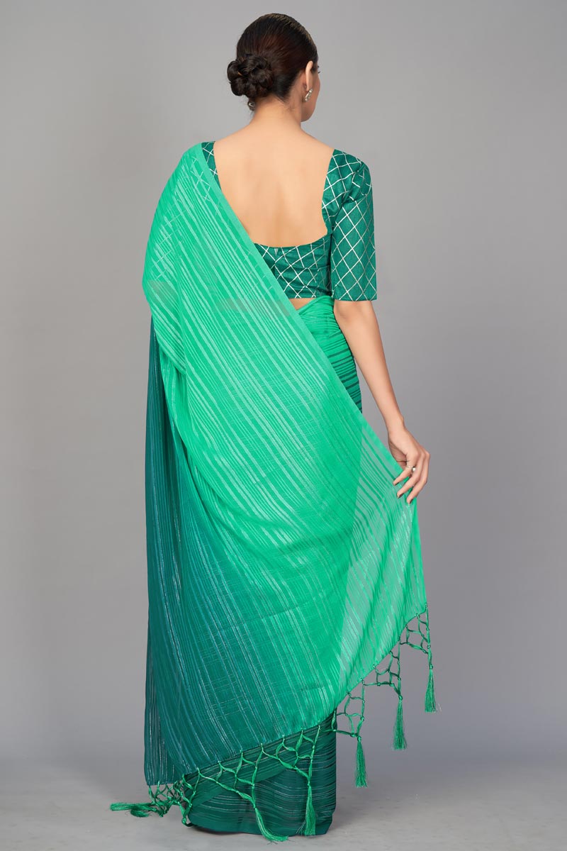 Teal Color Art Silk Fabric Regular Wear Fancy Work Saree