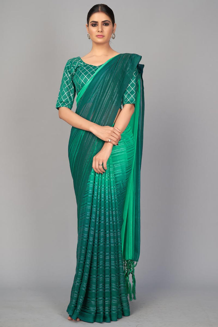Teal Color Art Silk Fabric Regular Wear Fancy Work Saree
