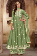 Load image into Gallery viewer, Embroidered Sangeet Wear Designer Palazzo Suit In Georgette Green Color
